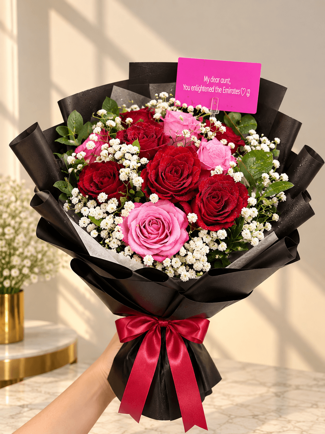 Romantic Charm – 12 Red & Violet Roses Bouquet