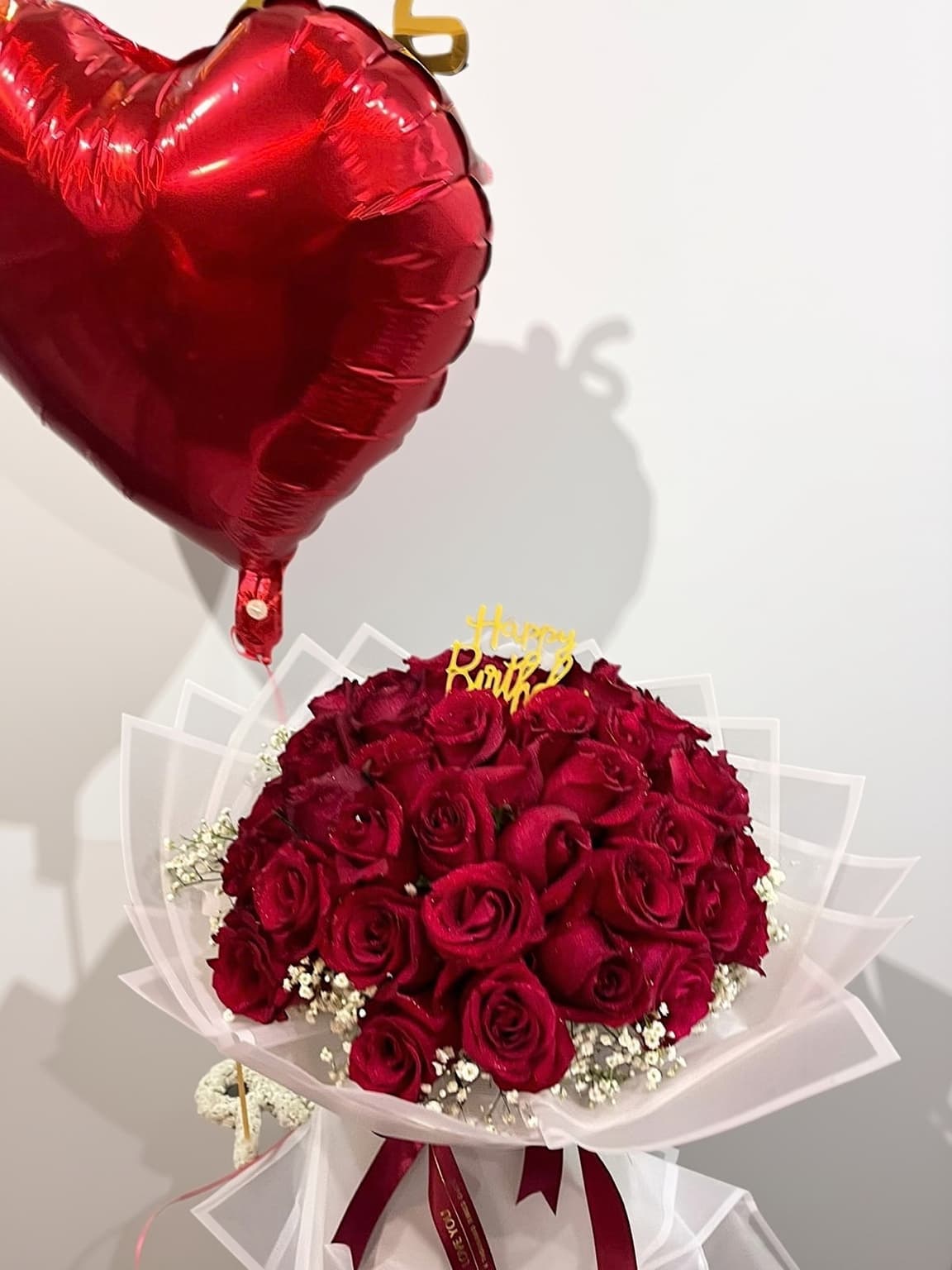 Birthday Romance 50 Red Roses & Heart Balloon