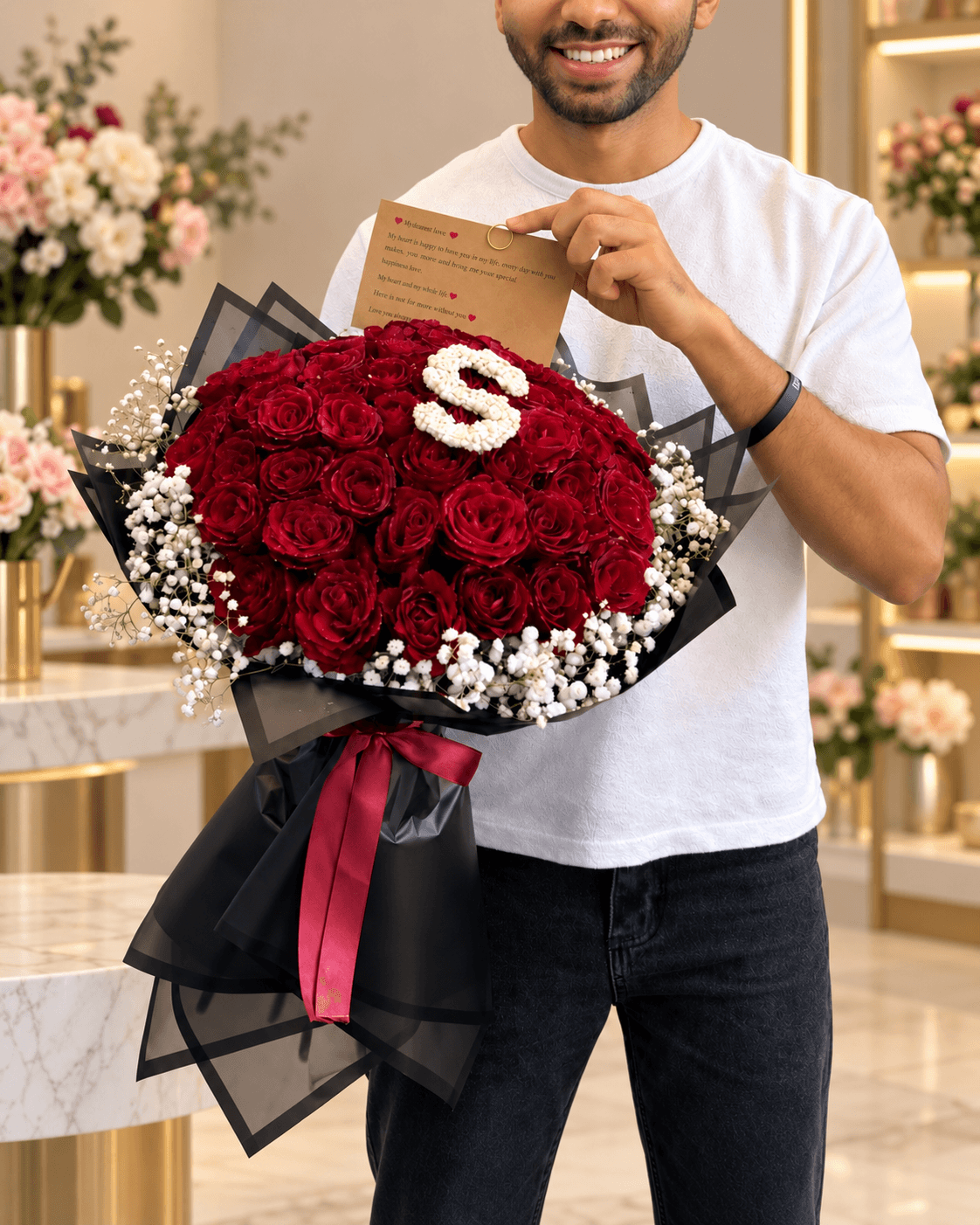 Luxury Red Rose Bouquet with a customized Floral Letter