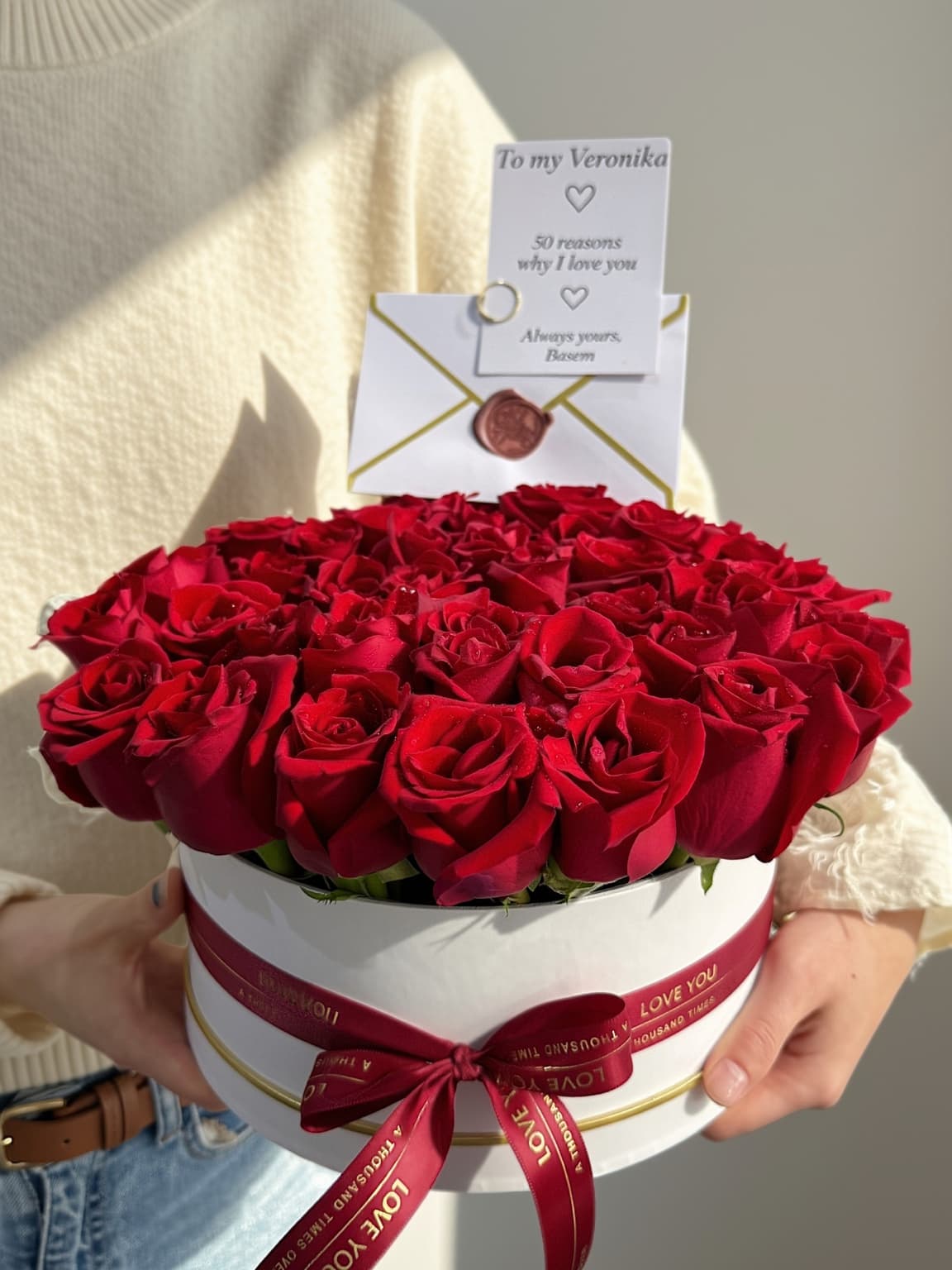 Luxury 35 Red Roses Hat Box