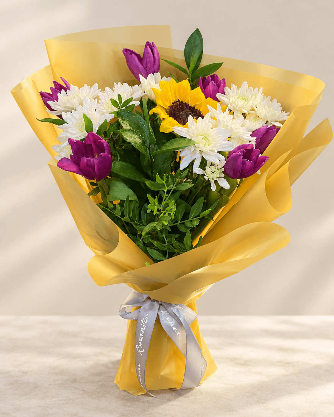Sunshine Garden Bouquet – Sunflower, Tulips& chrysan..