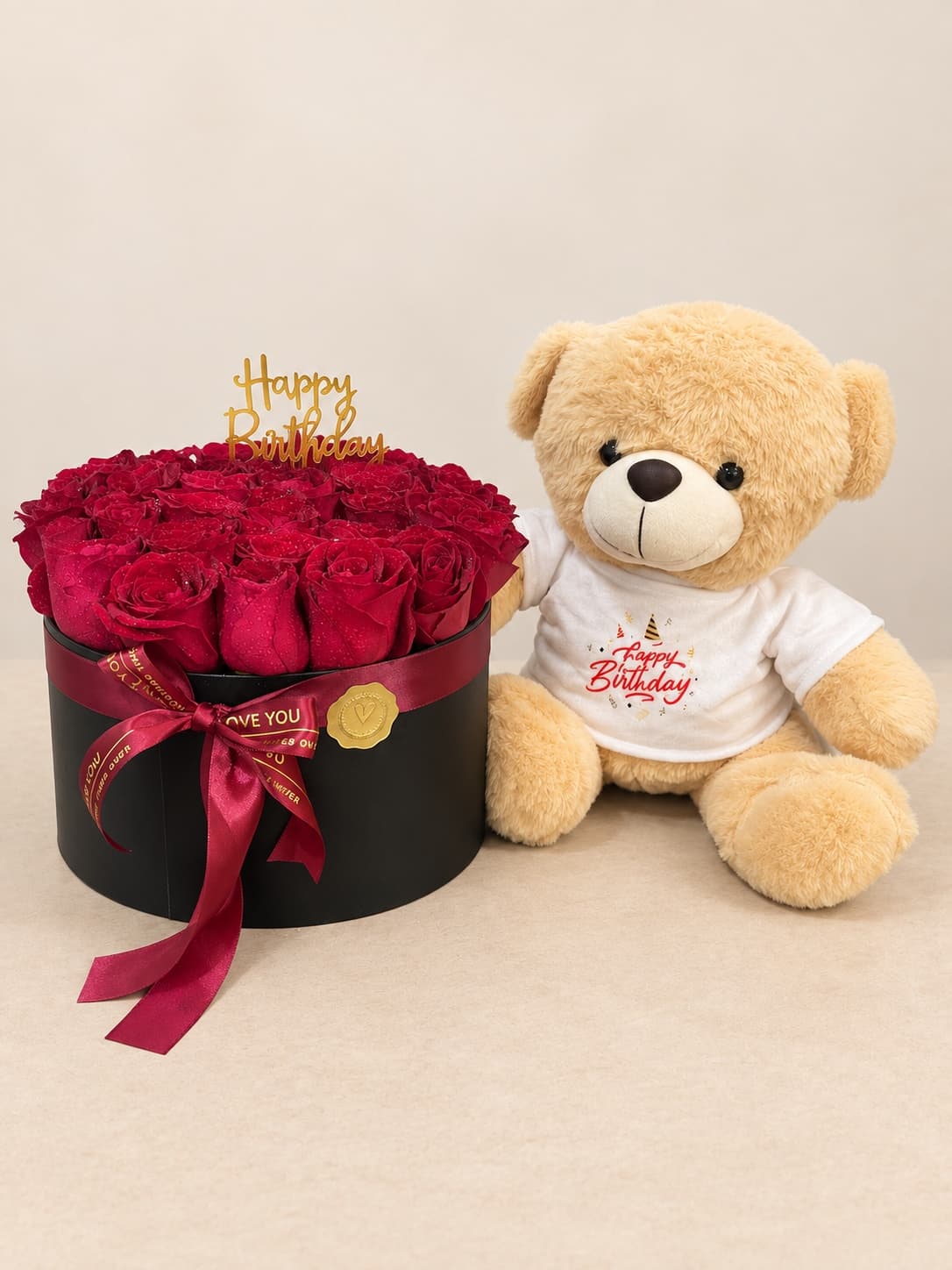 Birthday Rose Box with Teddy Bear